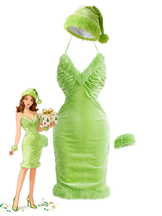 robe dos nu velours vert garniture fausse fourrure années 1960