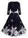 Robe cintrée à manches mi-longues et imprimé flocons de neige Années 1950 - 6