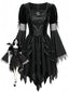 Robe de sorcière gothique noire à poignets de plumes années 1950