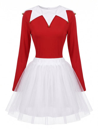 Ensemble de lutin rouge en velours et tulle à col à grelots Années 1980 - 2