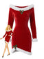 Mini-robe rouge velours capuche et bordure fourrure années 60