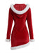 Robe courte rouge en velours à capuche et bordure en fourrure de Noël Années 1950 - 3