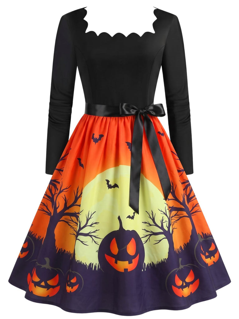 Robe évasée Halloween à maison hantée et col festonné années 1940 - 4