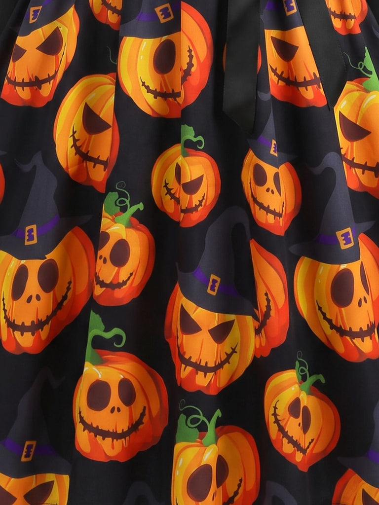 Robe évasée d’Halloween à citrouilles et col pétale années 1940
