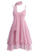 Robe courte en tulle scintillant à volants et foulard assorti Années 1970