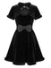 Ensemble robe noire en velours ajouré à nœud et motif chat pour Halloween Années 1980 - 2