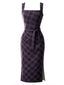 [Prévente] Robe crayon violet foncé à carreaux col carré et ceinture années 1960