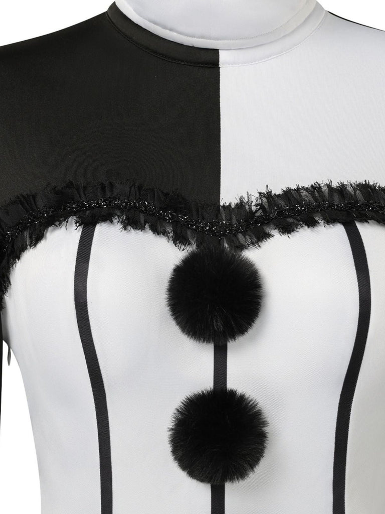 Robe noire et blanche de clown effrayant pour Halloween avec coiffe Années 1960 - 4