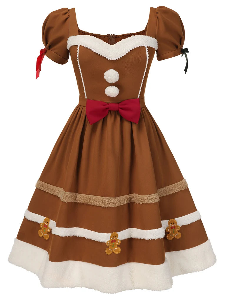 [Prévente] [Grande Taille] Robe en peluche bonhomme en pain d'épice Noël années 1950