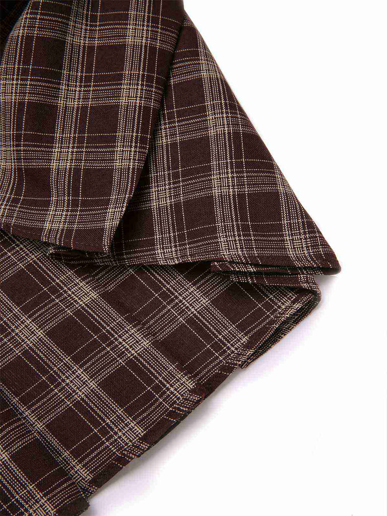 [Pré-vente] Jupe plissée à carreaux en patchwork marron avec ceinture des années 1960