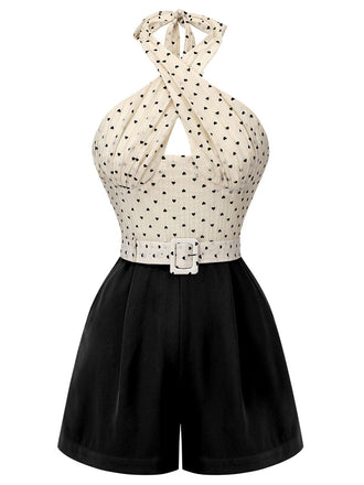 Combishort patchwork licou coeur 3D beige années 1950 Chic