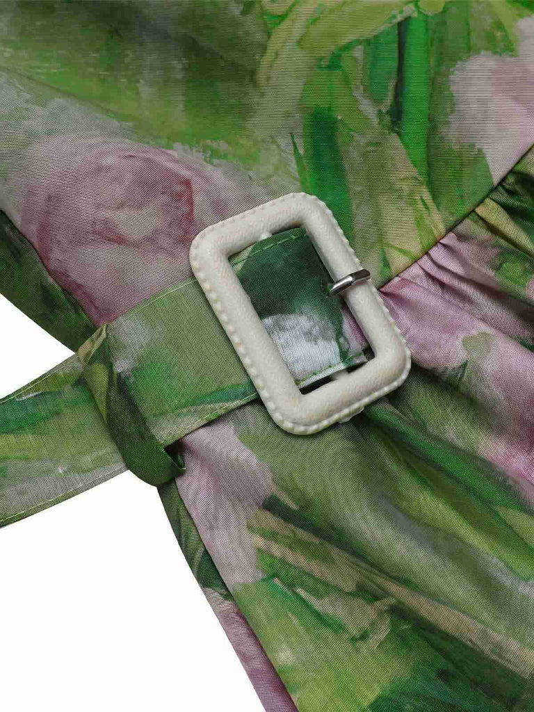 Robe rose peinte à l'huile verte des années 1960