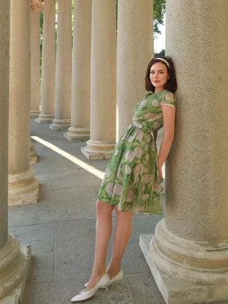 [Prévente] Robe rose peinte à l'huile verte des années 1960
