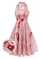Robe dos nu rose Halloween années 1950 avec taches de sang
