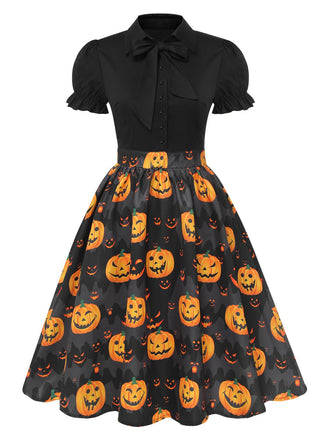 Robe à nœud papillon citrouille d'Halloween des années 1950
