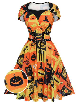 Robe col reine à lacets pour Halloween des années 1950