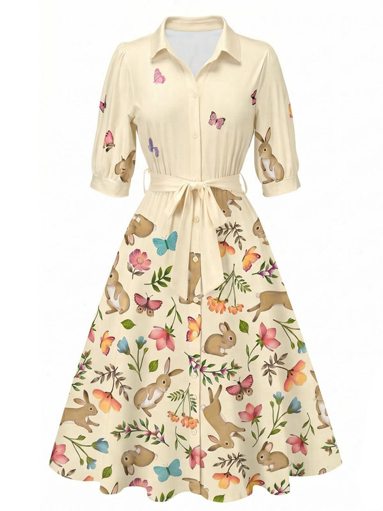 [Prévente] Robe chemise à ceinture florale des années 1940