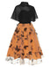 Robe cape en filet papillons noire et orange 1950s