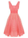 Robe pailletée à col en V rose corail des années 1950 2
