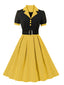 Robe à revers à pois color block des années 1950