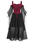 Robe à bretelles rouge manches transparentes Halloween des années 1950