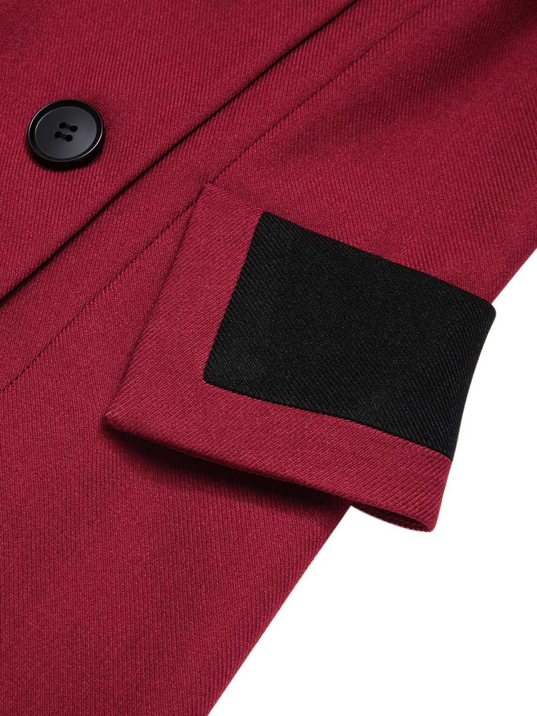 Manteau rouge à double boutonnage à revers des années 1950