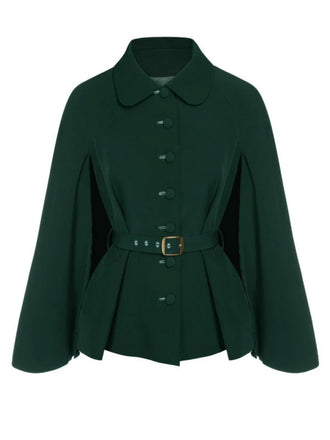 Manteau cape à revers couleur vert des années 1940