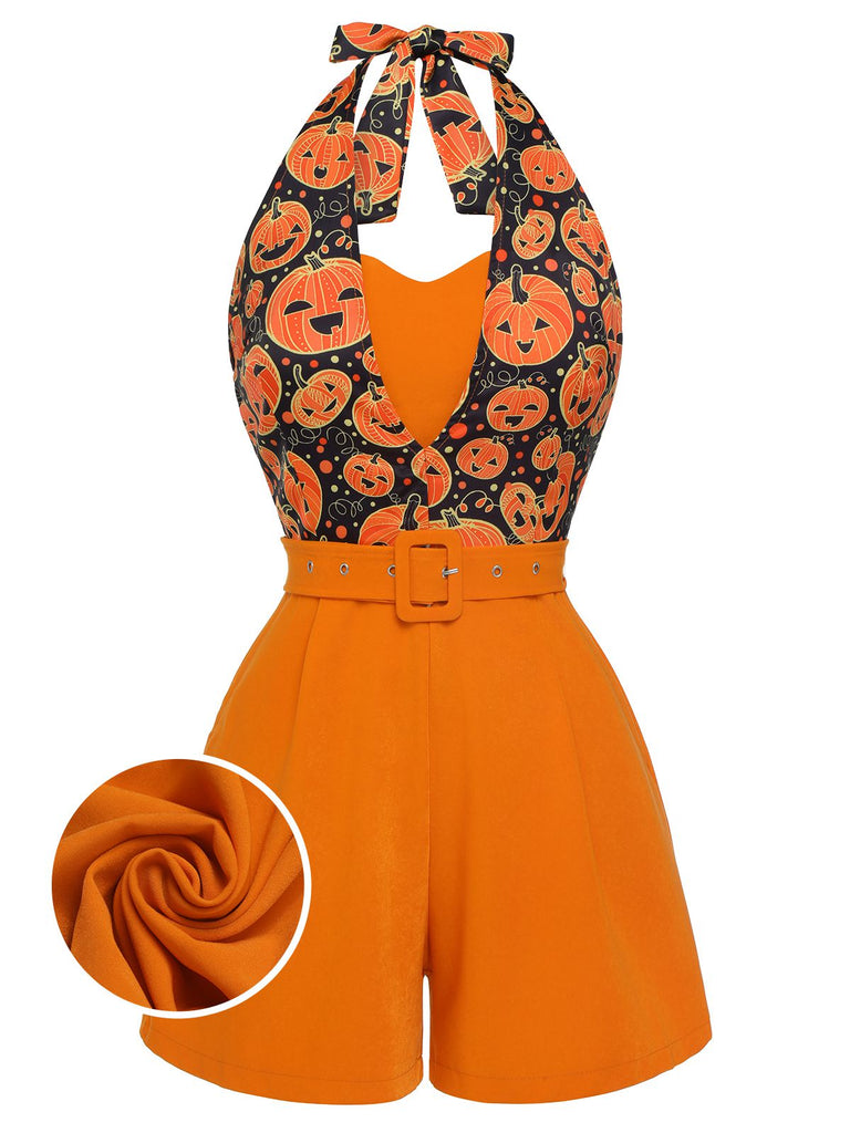 Combishort licou citrouille d'Halloween orange des années 1950