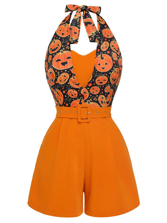 Combishort licou citrouille d'Halloween orange des années 1950