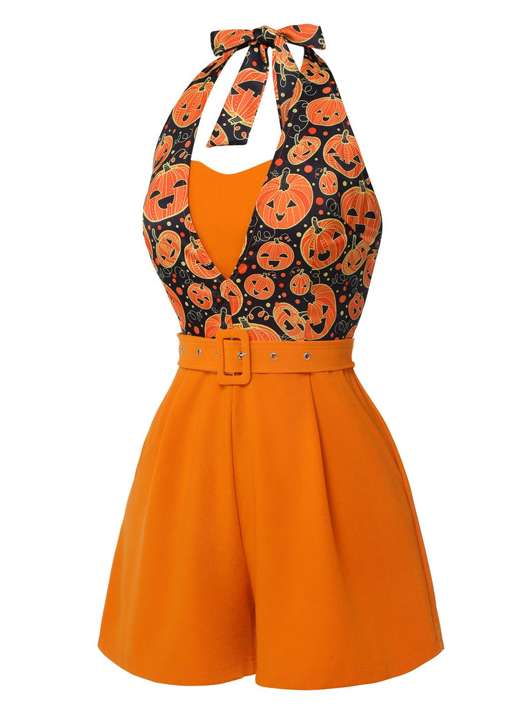 Combishort licou citrouille d'Halloween orange des années 1950