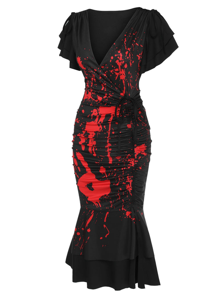Robe queue de poisson noire à empreinte de sang des années 1930