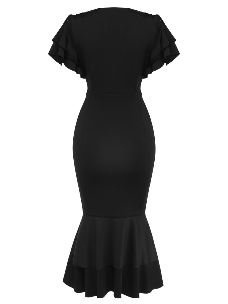 Robe queue de poisson noire à empreinte de sang des années 1930