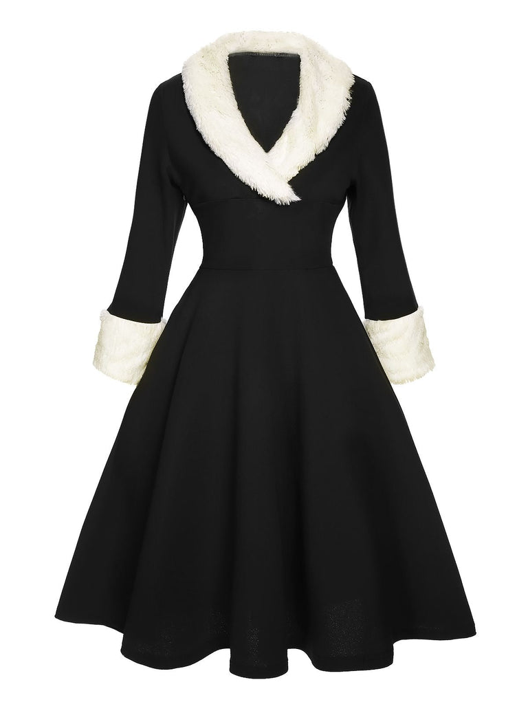 Robe à revers de Noël verte et blanche des années 1950