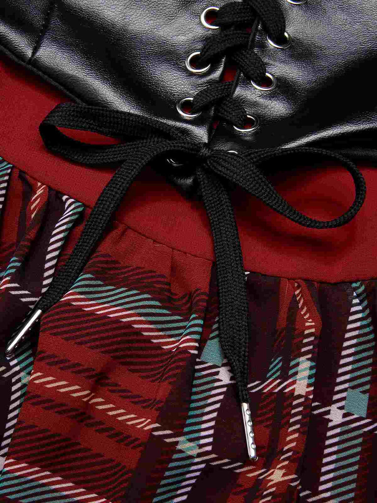 Robe ceinture à carreaux de Noël rouge des années 1950