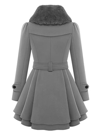 Manteau en hiver cintré à col en fourrure de Noël Chic