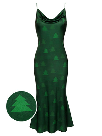 Robe verte à bretelles en forme d'arbre de Noël des années 1930