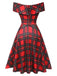 Robe rouge à épaules dénudées à carreaux de Noël des années 1950