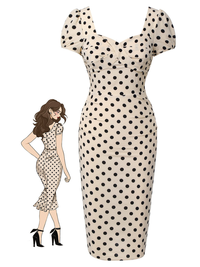 [Prévente] Robe bouffante rose à pois à col carré des années 1960