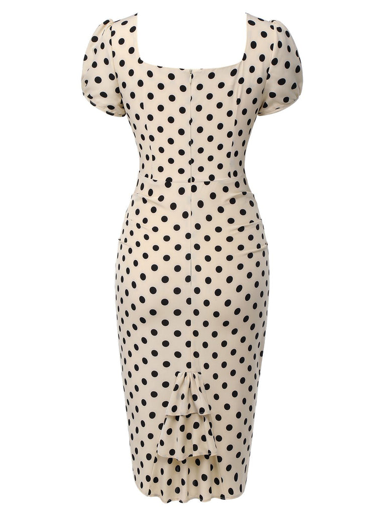 [Prévente] Robe bouffante rose à pois à col carré des années 1960