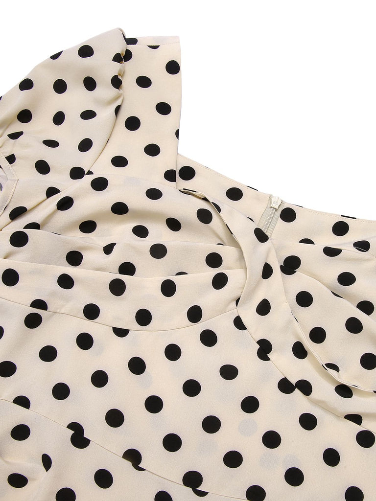 [Prévente] Robe bouffante rose à pois à col carré des années 1960