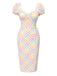 Robe bouffante beige à pois des années 1960 à col carré