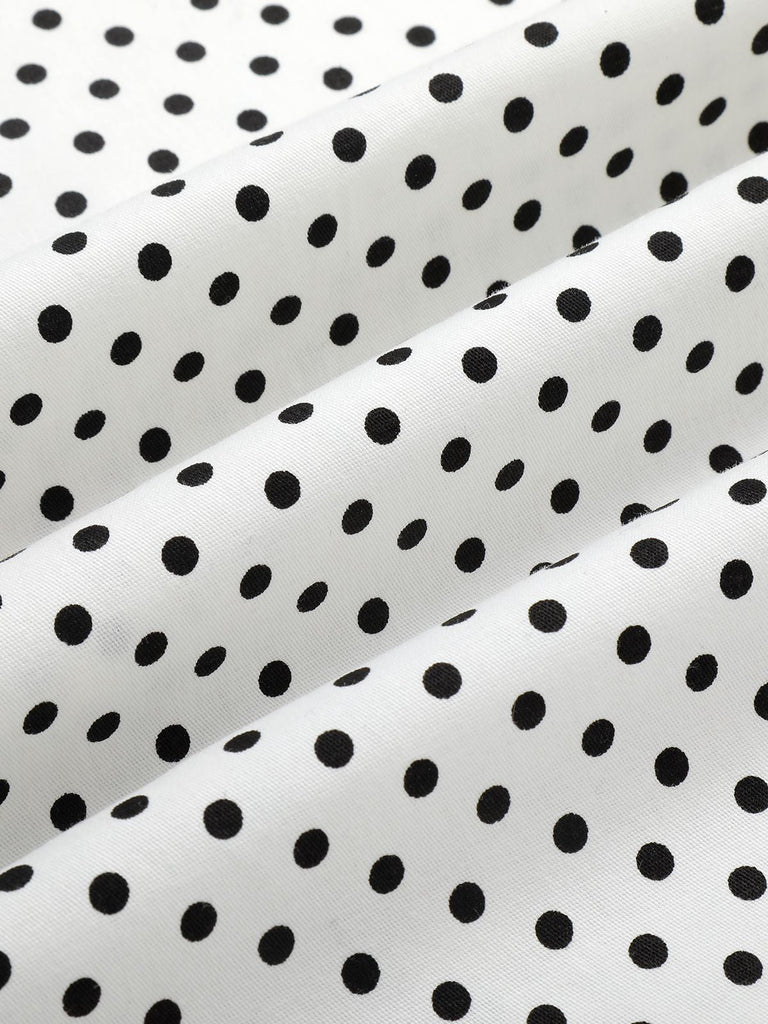 Robe crayon blanche à pois des années 1960