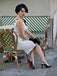 Robe crayon blanche à pois des années 1960