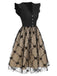 Robe noire en maille à nœud et col en V des années 1950
