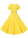 Robe unie à simple boutonnage et col en V des années 1950
