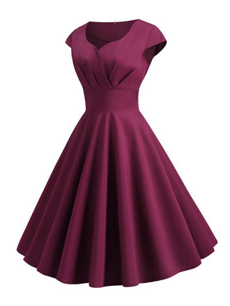 Robe à manches courtes à col cœur solide des années 1950