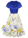 Robe patchwork à col bénitier et fleurs des années 1950