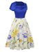 Robe patchwork à col bénitier et fleurs des années 1950