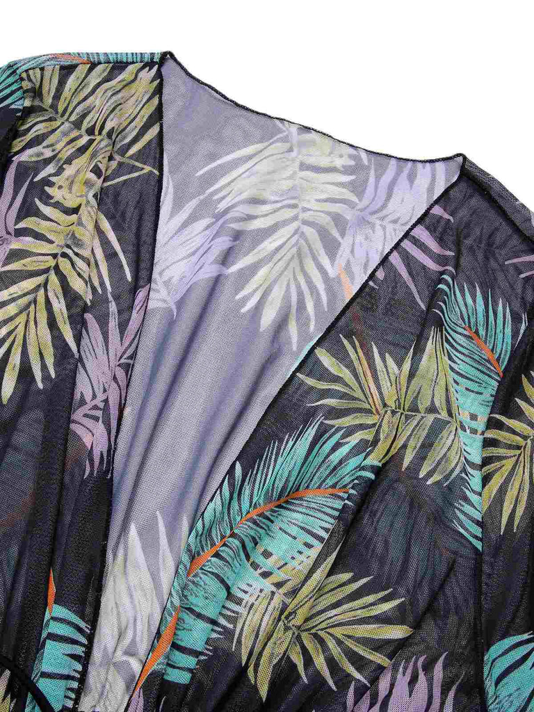 [Grande taille] Cache maillot botanique tropicale multicolore des années 1960