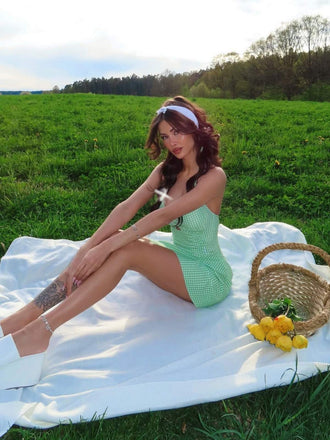 Maillot de bain une pièce vert clair à carreaux des années 1930